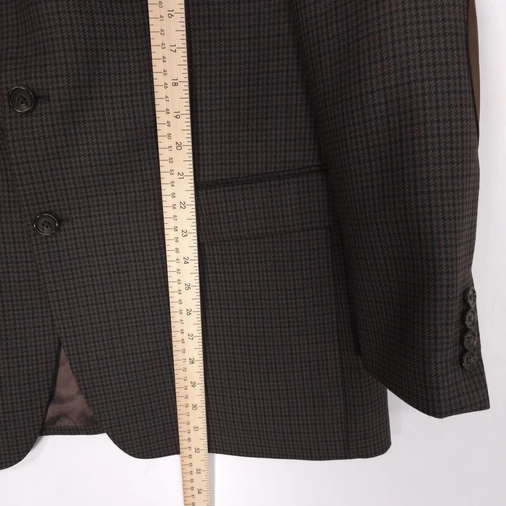 RALPH LAUREN Sport Coat Blazer 44 PURE NEW WOOL WOOLMARK Brown Plaid Elbow Patch